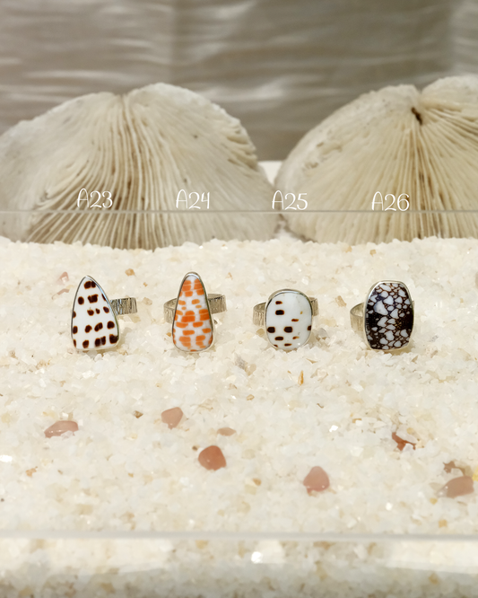 925 silver adjustable shell rings with unique natural patterns