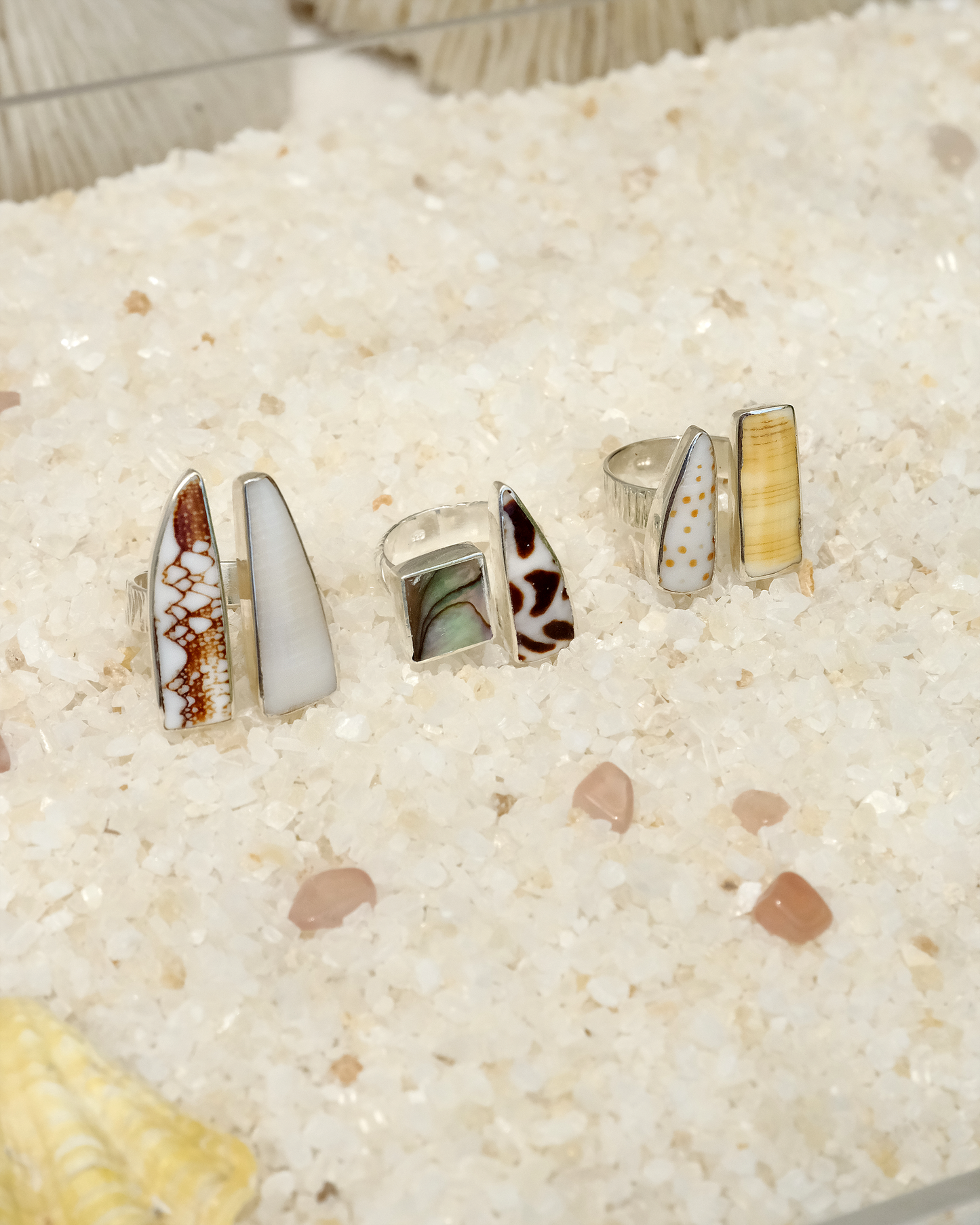 925 silver adjustable rings with natural shell patterns