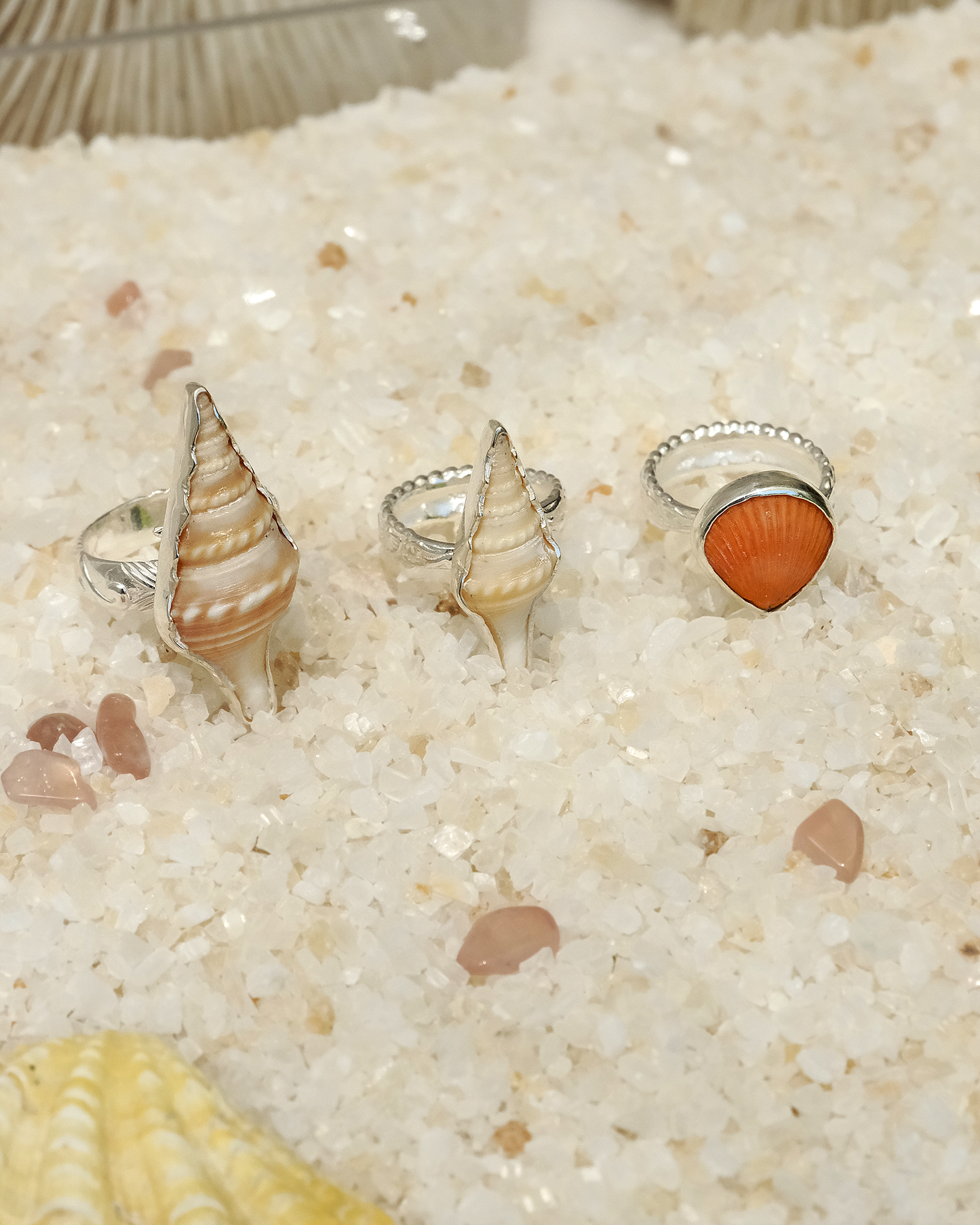 Unique adjustable 925 silver shell rings with ocean-inspired style